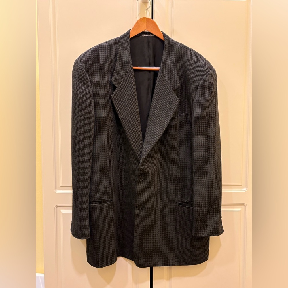 Vintage Giorgio Armani Blazer Suit Jacket 48” Made in Italy Charcoal Gray Tweed
